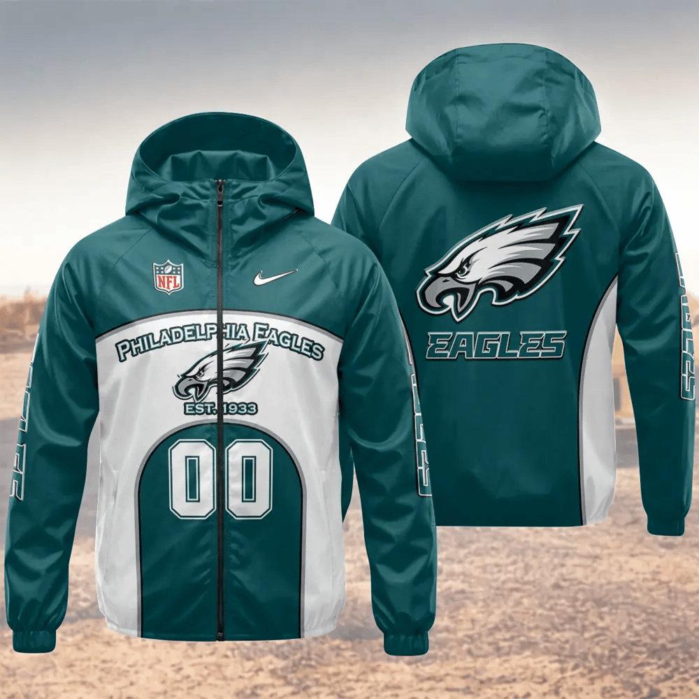 Philadelphia Eagles Hooded Full Zip Windbreaker Jacket Pqe5pa