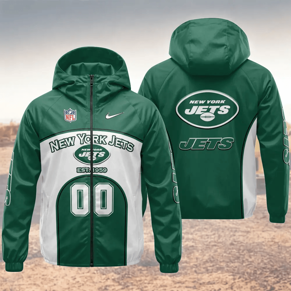 New York Jets Hooded Full Zip Windbreaker Jacket Plwq5m