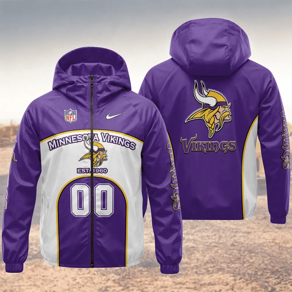 Minnesota Vikings Hooded Full Zip Windbreaker Jacket Pfd983