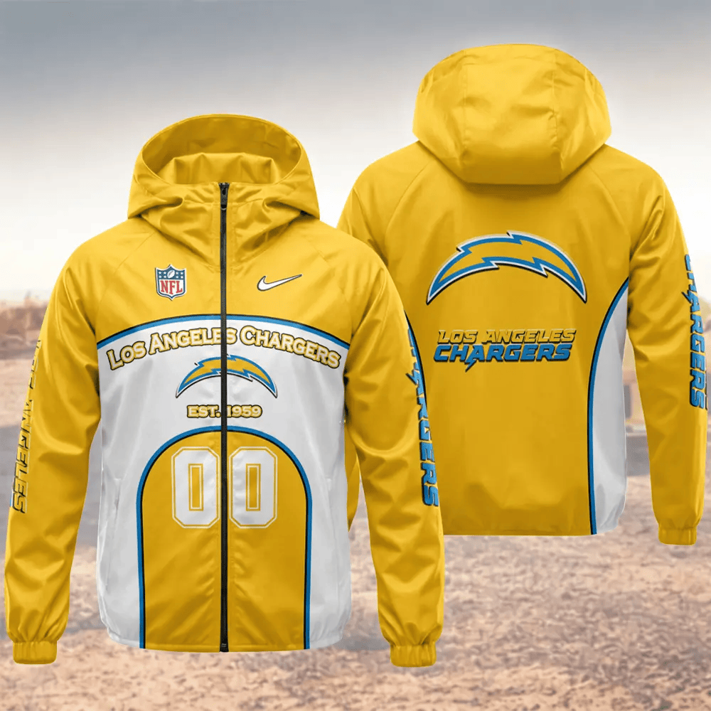 Los Angeles Chargers Hooded Full Zip Windbreaker Jacket P96hf2