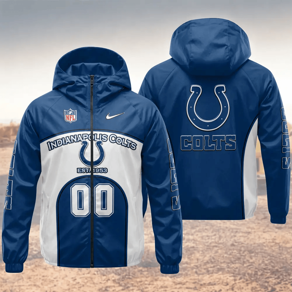 Indianapolis Colts Hooded Full Zip Windbreaker Jacket Peyvny