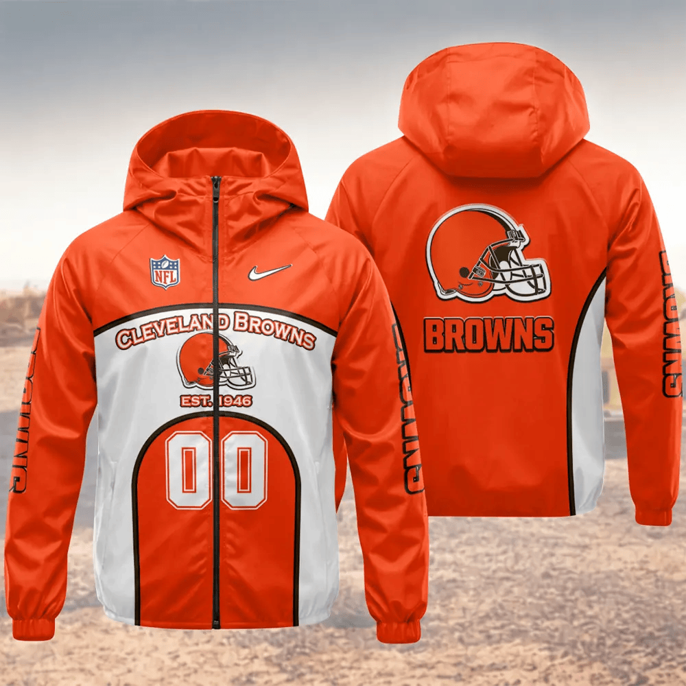 Cleveland Browns Hooded Full Zip Windbreaker Jacket Pgjhge
