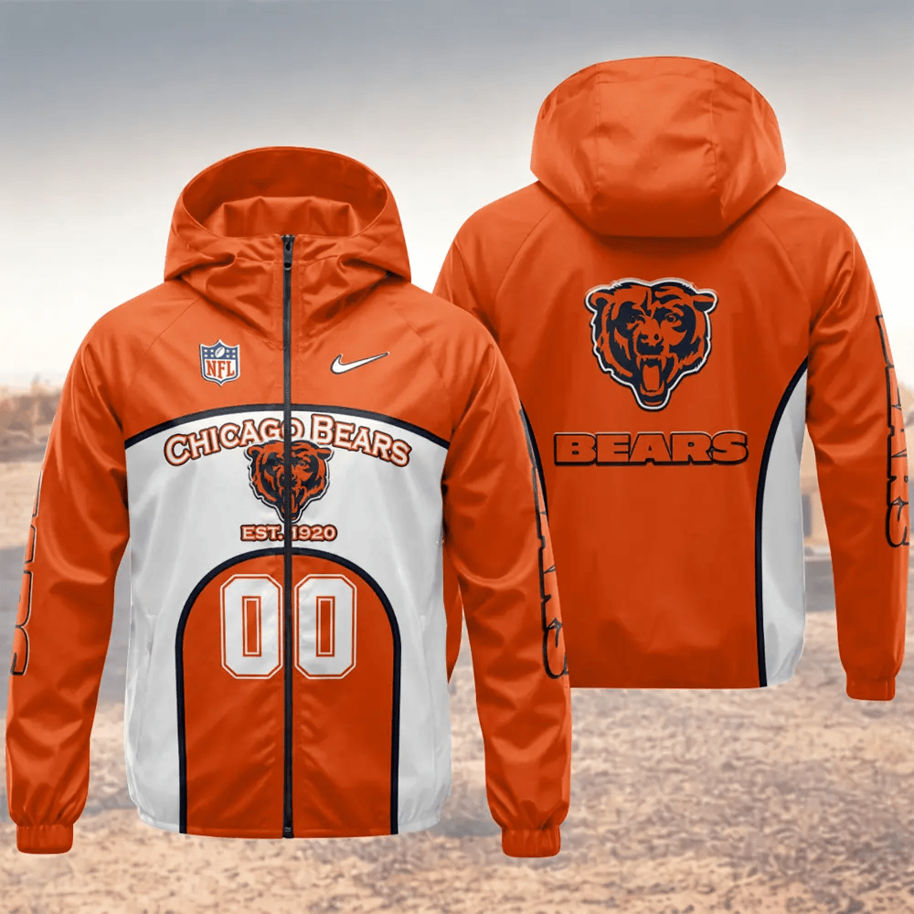 Chicago Bears Hooded Full Zip Windbreaker Jacket Pvr95t