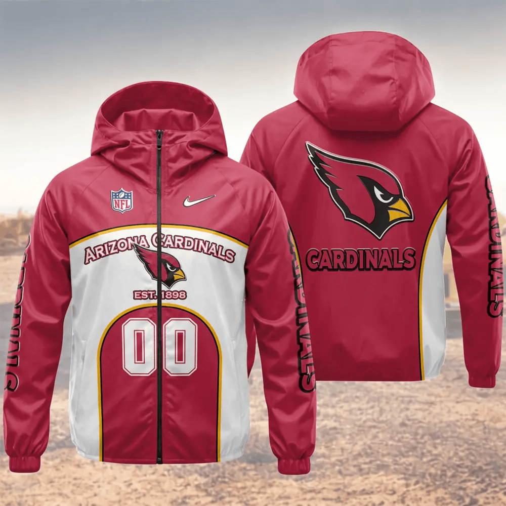 Arizona Cardinals Hooded Full Zip Windbreaker Jacket Pebukx