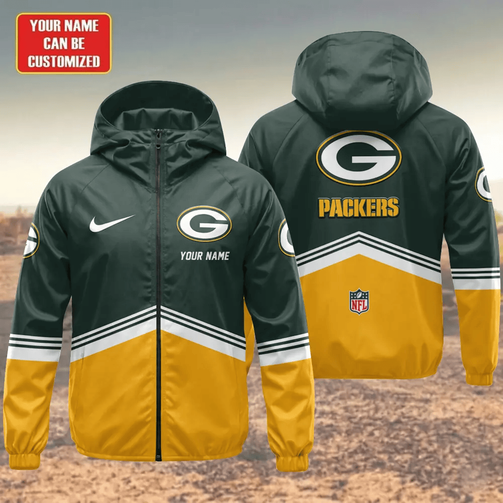 Green Bay Packers Hooded Full Zip Windbreaker Jacket Pcm7fa
