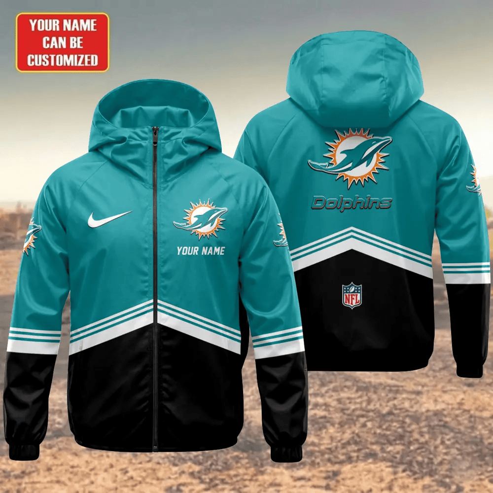 Miami Dolphins Hooded Full Zip Windbreaker Jacket Phqs45