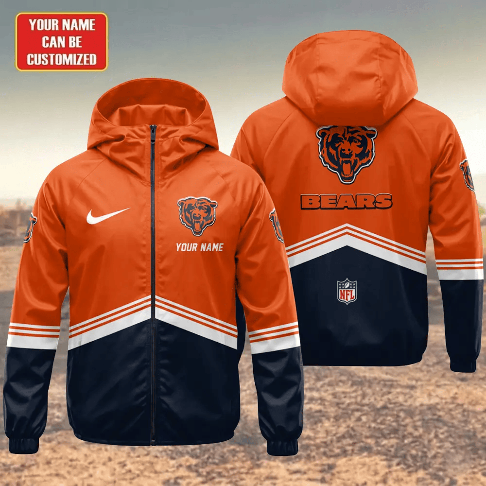 Chicago Bears Hooded Full Zip Windbreaker Jacket Prsbaf