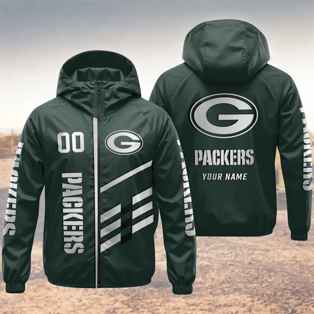 Green Bay Packers Hooded Full Zip Windbreaker Jacket P4geux