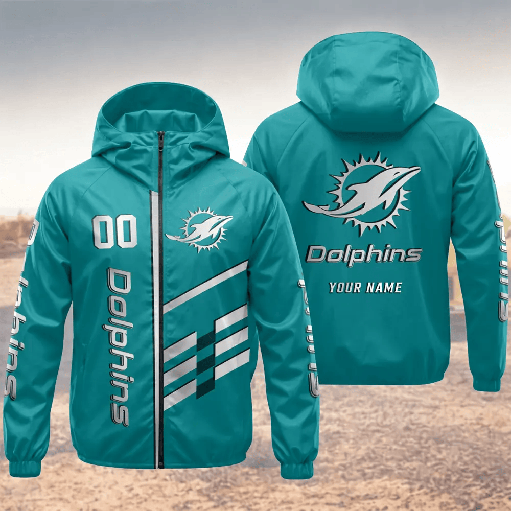 Miami Dolphins Hooded Full Zip Windbreaker Jacket Pccymf