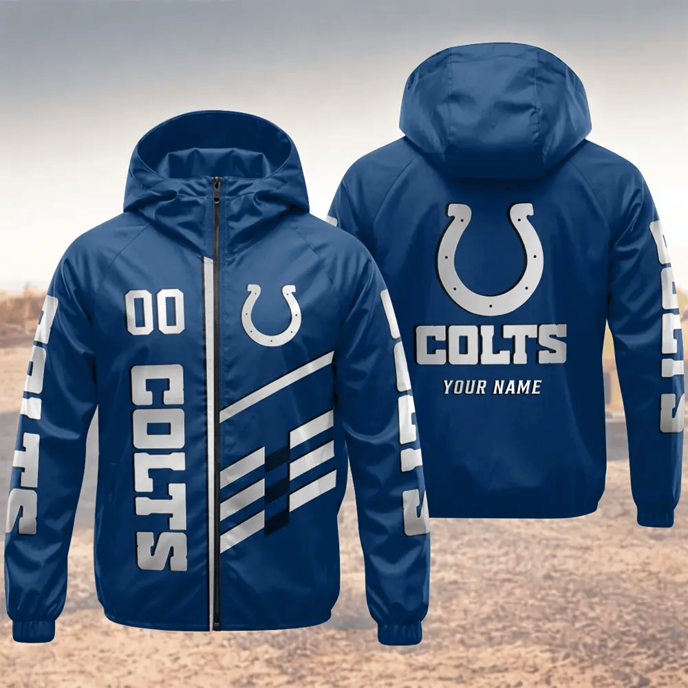 Indianapolis Colts Hooded Full Zip Windbreaker Jacket Ppljlt