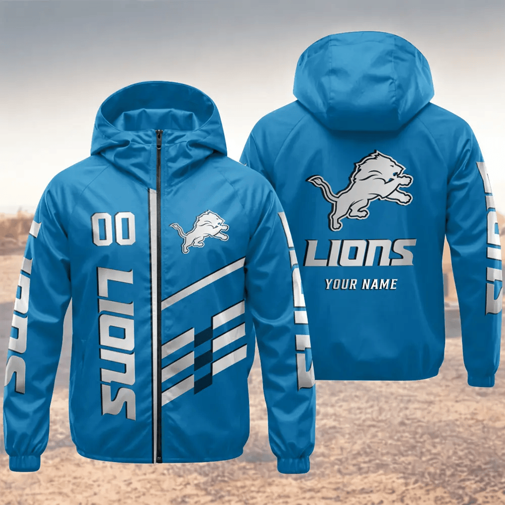 Detroit Lions Hooded Full Zip Windbreaker Jacket Pj95fu