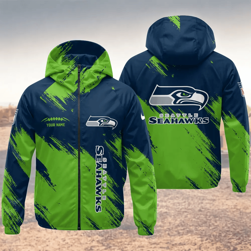 Seattle Seahawks Hooded Full Zip Windbreaker Jacket P3dl4y