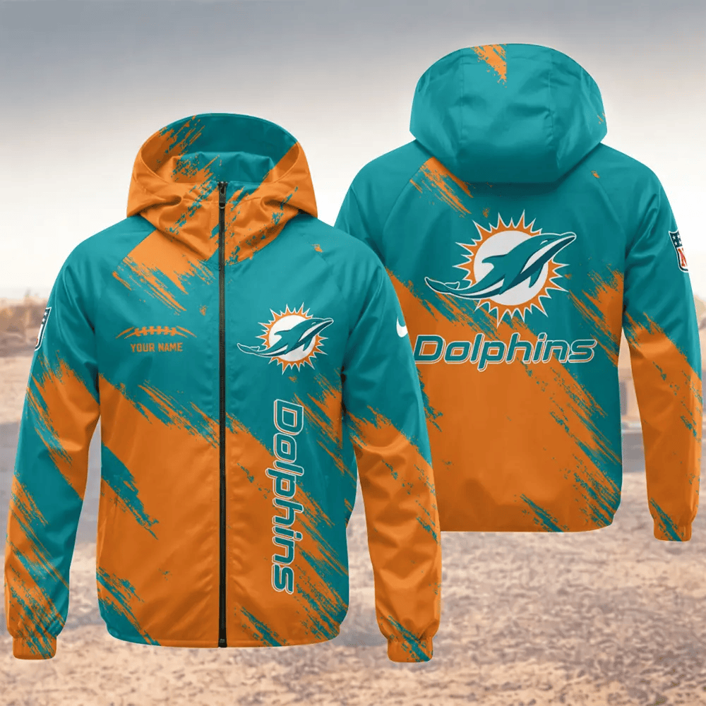 Miami Dolphins Hooded Full Zip Windbreaker Jacket Ph7y2s