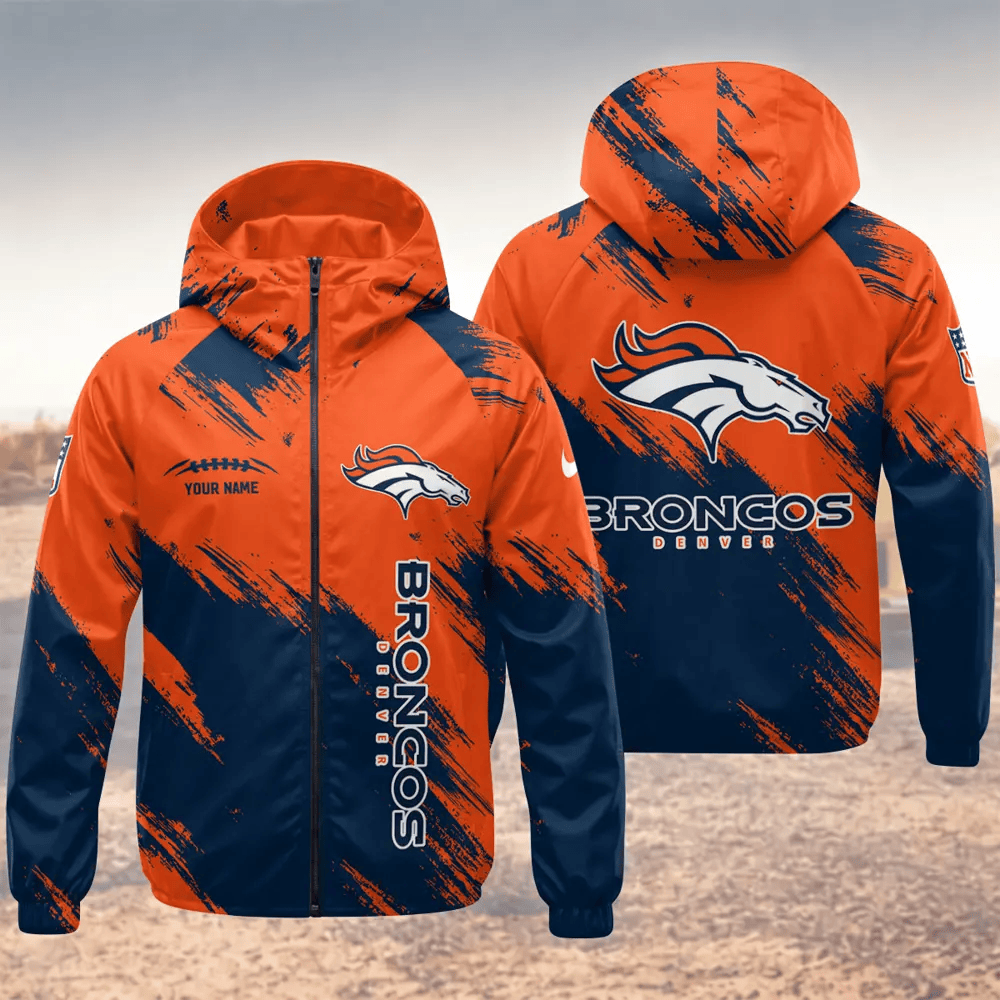 Denver Broncos Hooded Full Zip Windbreaker Jacket Pawsra