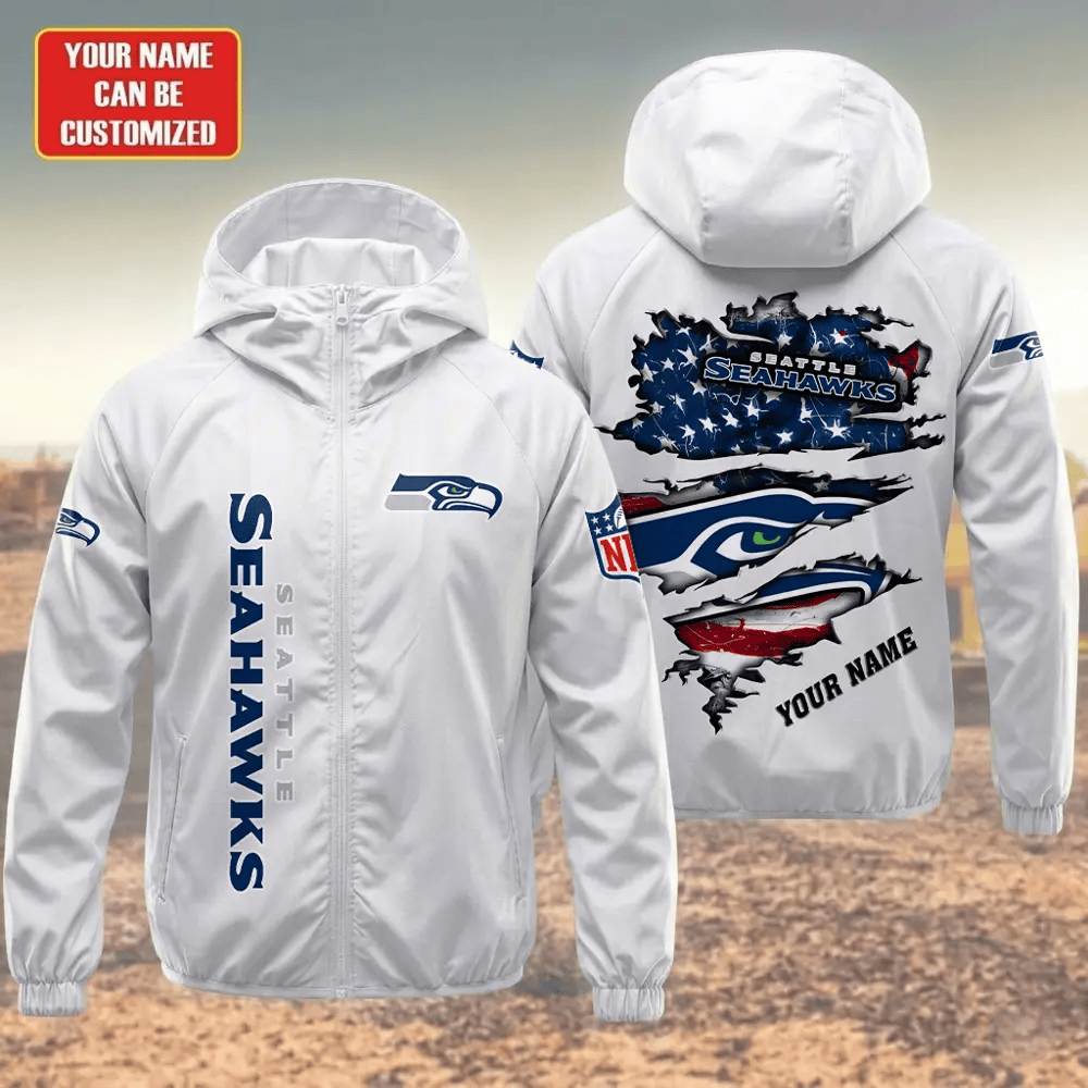 Seattle Seahawks Hooded Full Zip Windbreaker Jacket Phxbas