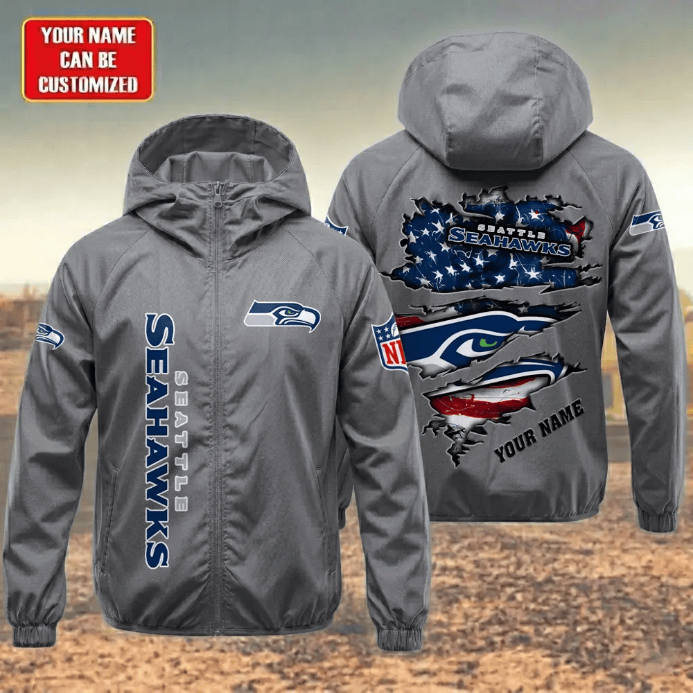Seattle Seahawks Hooded Full Zip Windbreaker Jacket Phxbas