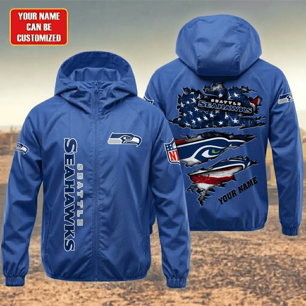 Seattle Seahawks Hooded Full Zip Windbreaker Jacket Phxbas