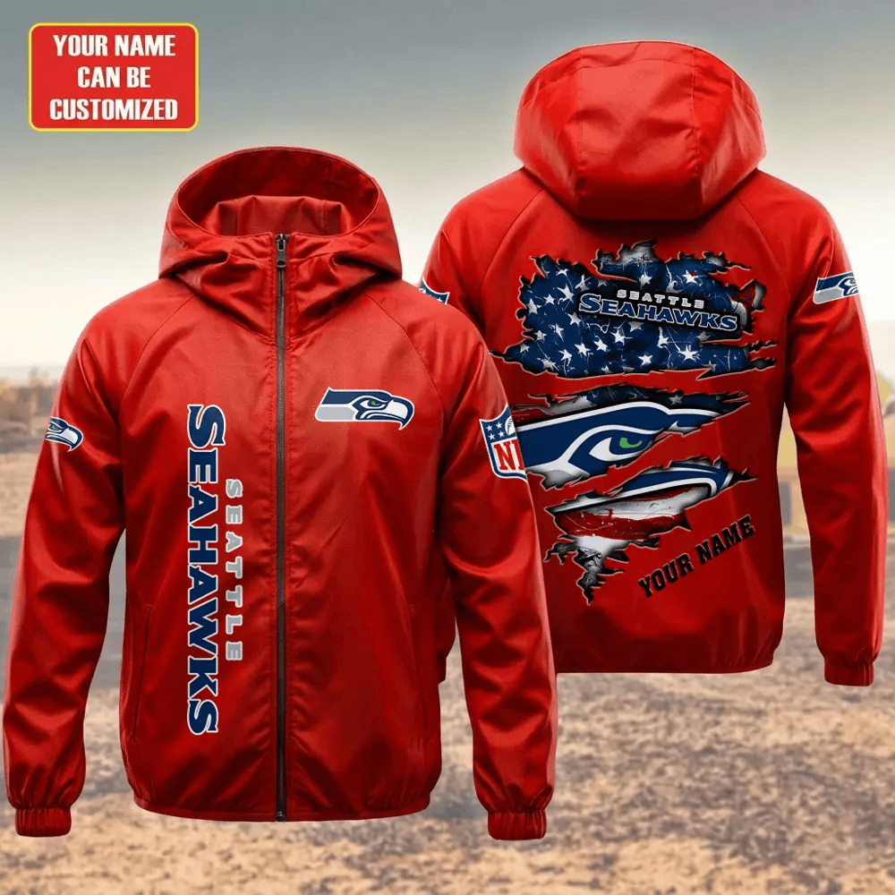 Seattle Seahawks Hooded Full Zip Windbreaker Jacket Phxbas