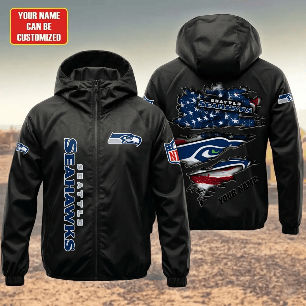 Seattle Seahawks Hooded Full Zip Windbreaker Jacket Phxbas