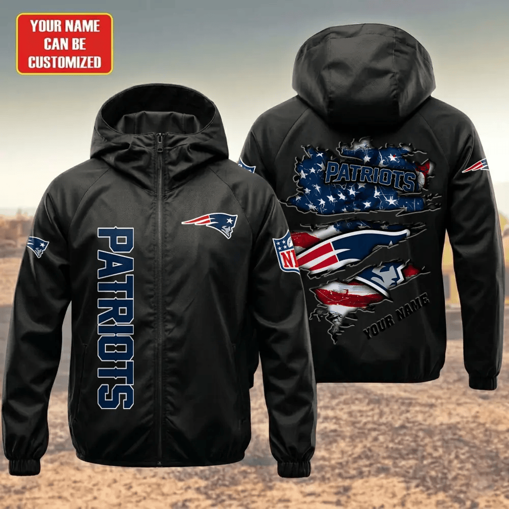 New England Patriots Hooded Full Zip Windbreaker Jacket Prq344