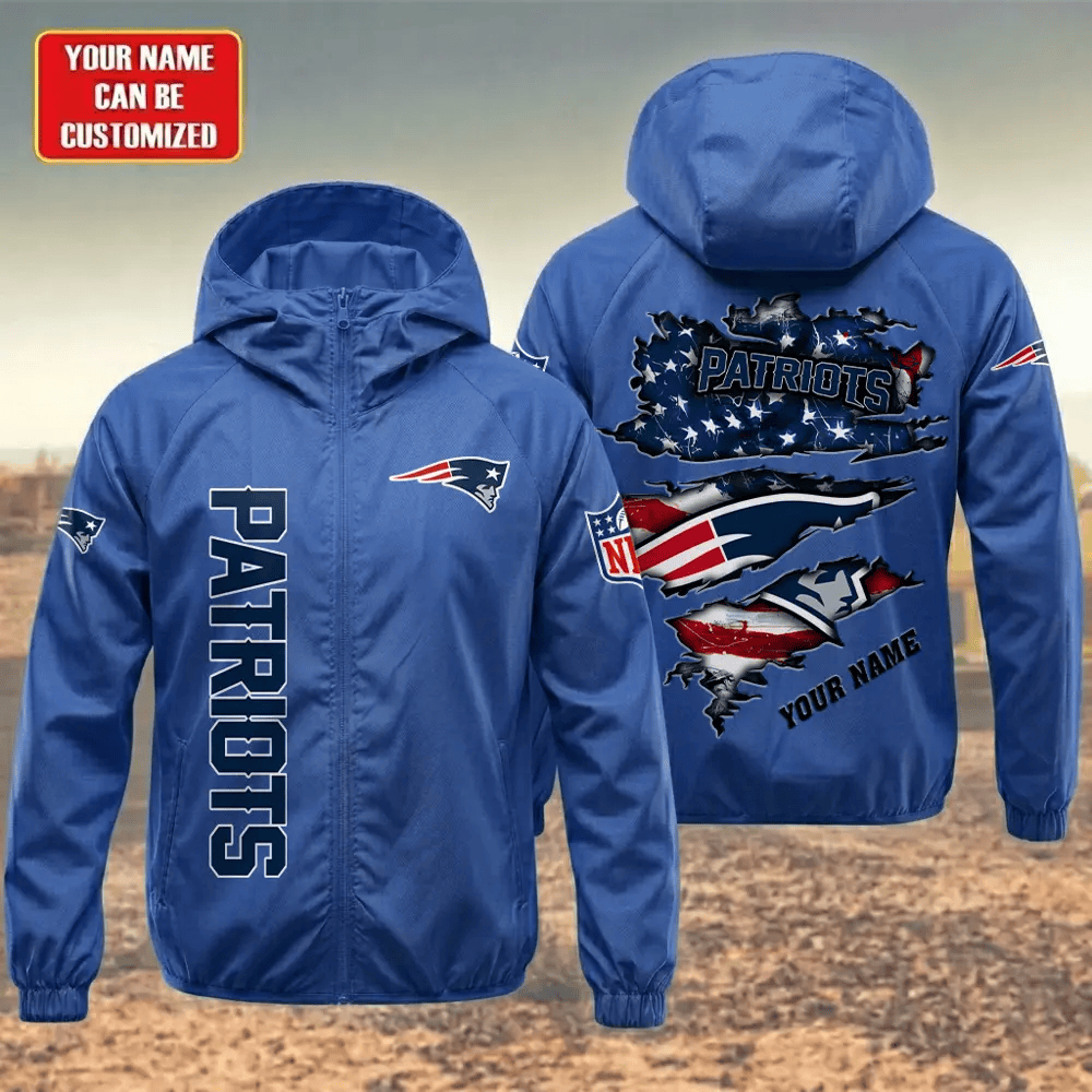 New England Patriots Hooded Full Zip Windbreaker Jacket Prq344
