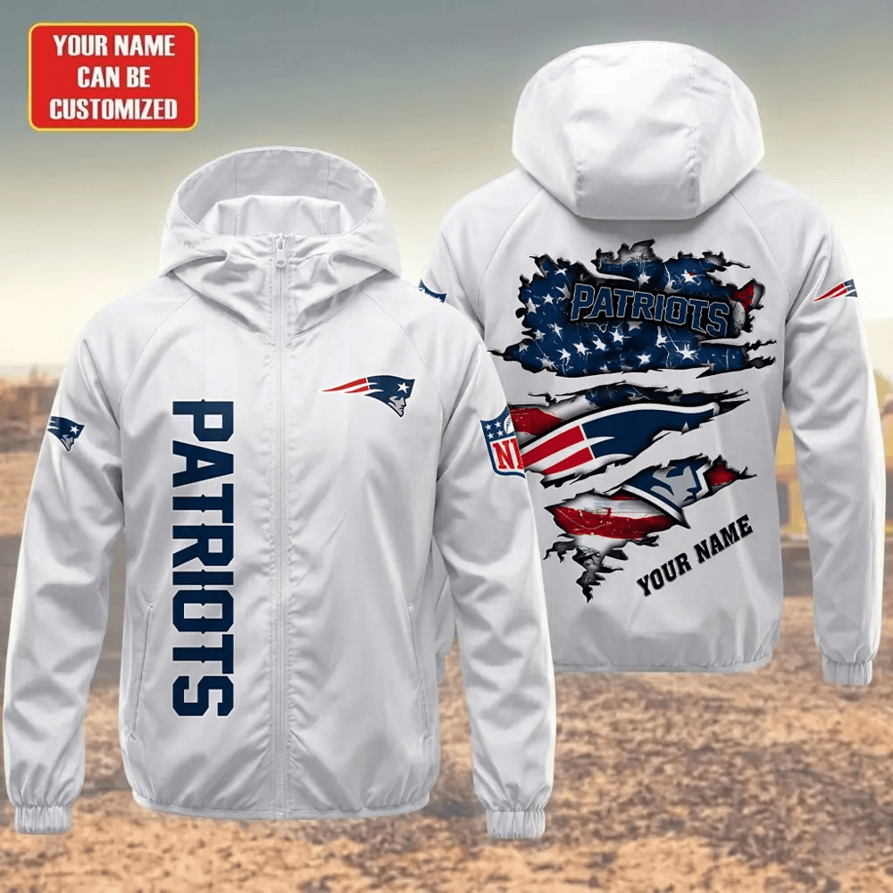 New England Patriots Hooded Full Zip Windbreaker Jacket Prq344