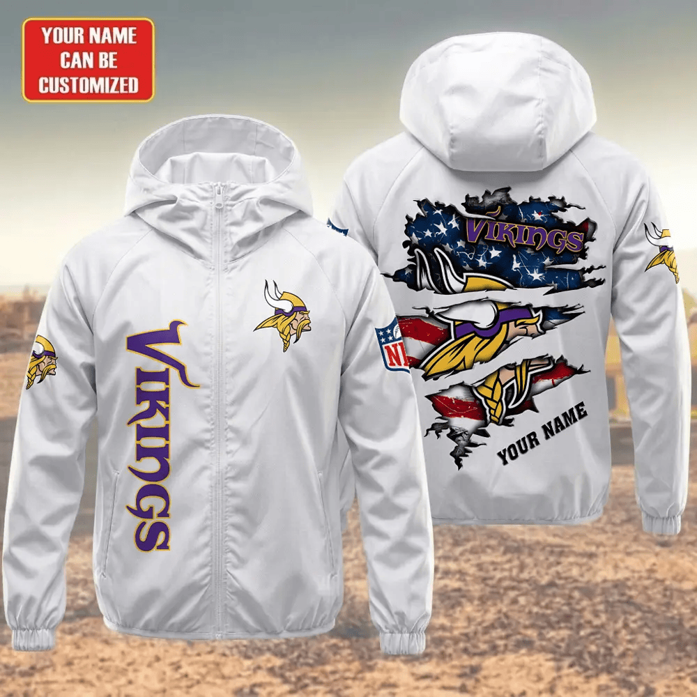 Minnesota Vikings Hooded Full Zip Windbreaker Jacket Padv7r