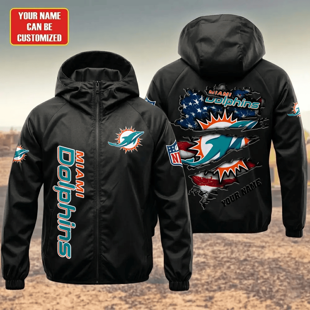 Miami Dolphins Hooded Full Zip Windbreaker Jacket Pl38zf