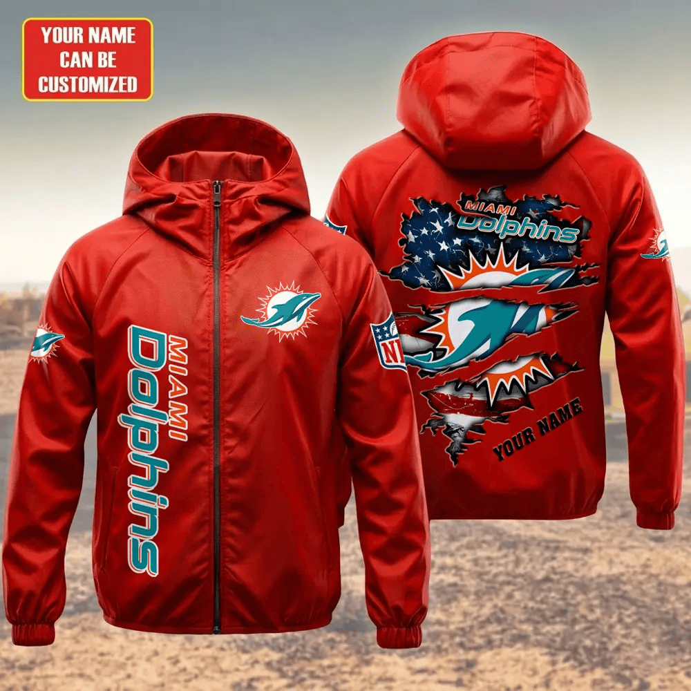 Miami Dolphins Hooded Full Zip Windbreaker Jacket Pl38zf