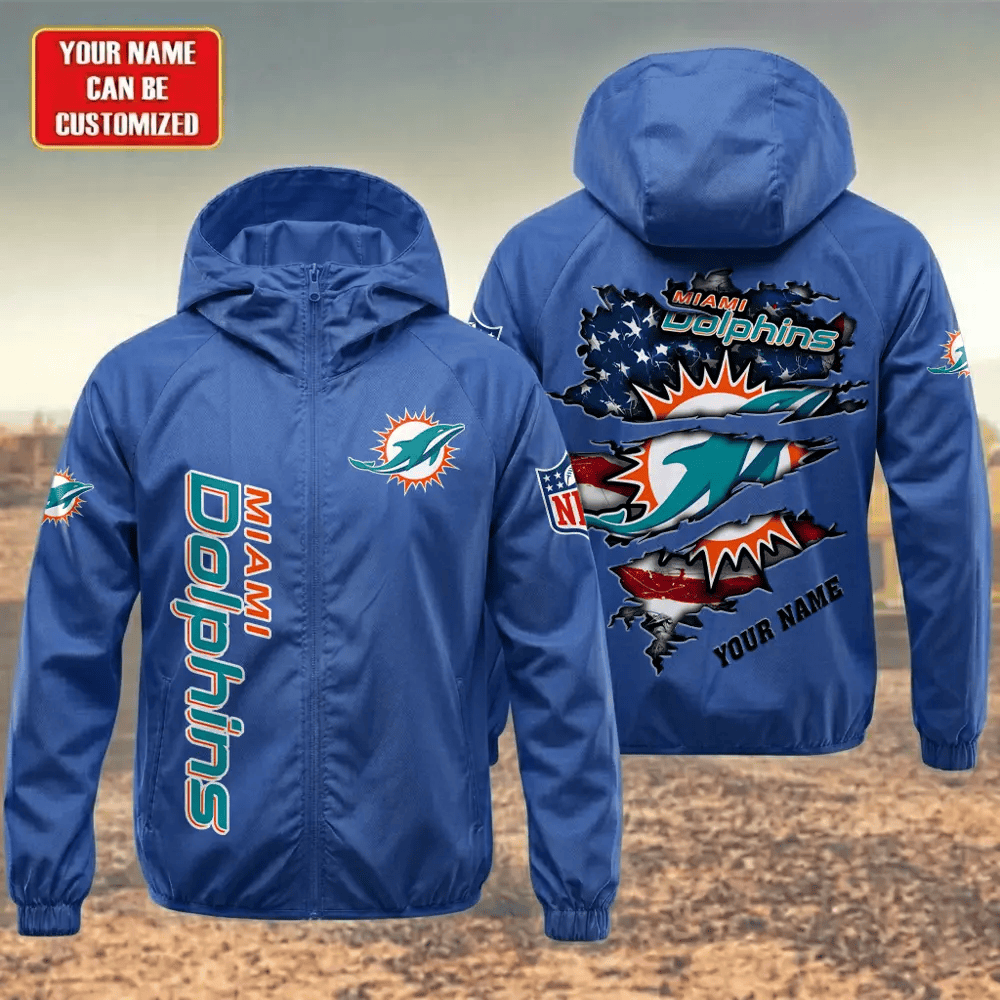 Miami Dolphins Hooded Full Zip Windbreaker Jacket Pl38zf