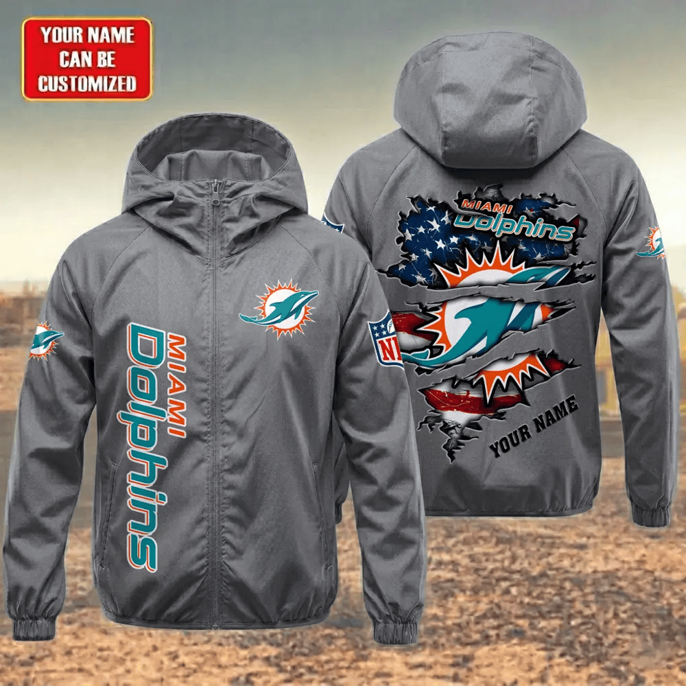 Miami Dolphins Hooded Full Zip Windbreaker Jacket Pl38zf