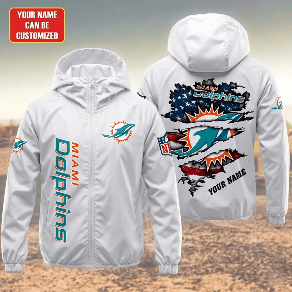 Miami Dolphins Hooded Full Zip Windbreaker Jacket Pl38zf