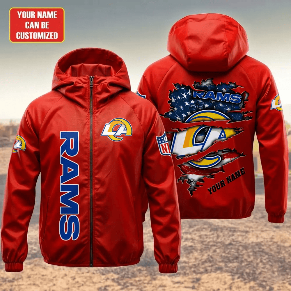Los Angeles Rams Hooded Full Zip Windbreaker Jacket Pg89ak