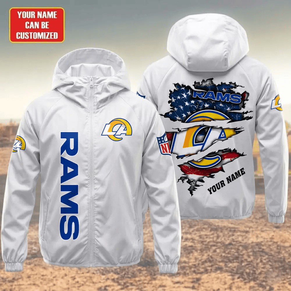 Los Angeles Rams Hooded Full Zip Windbreaker Jacket Pg89ak