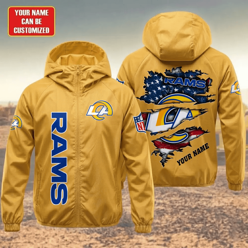 Los Angeles Rams Hooded Full Zip Windbreaker Jacket Pg89ak