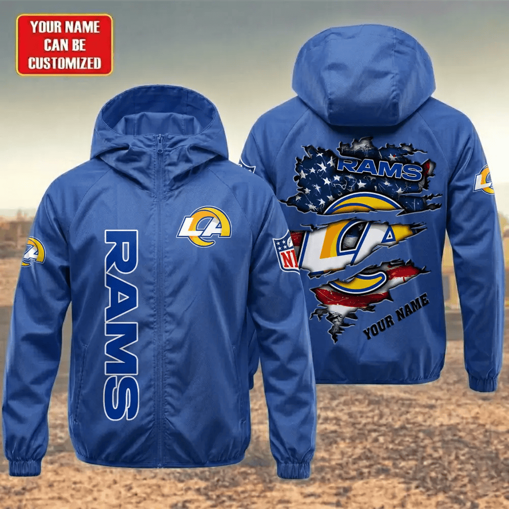 Los Angeles Rams Hooded Full Zip Windbreaker Jacket Pg89ak