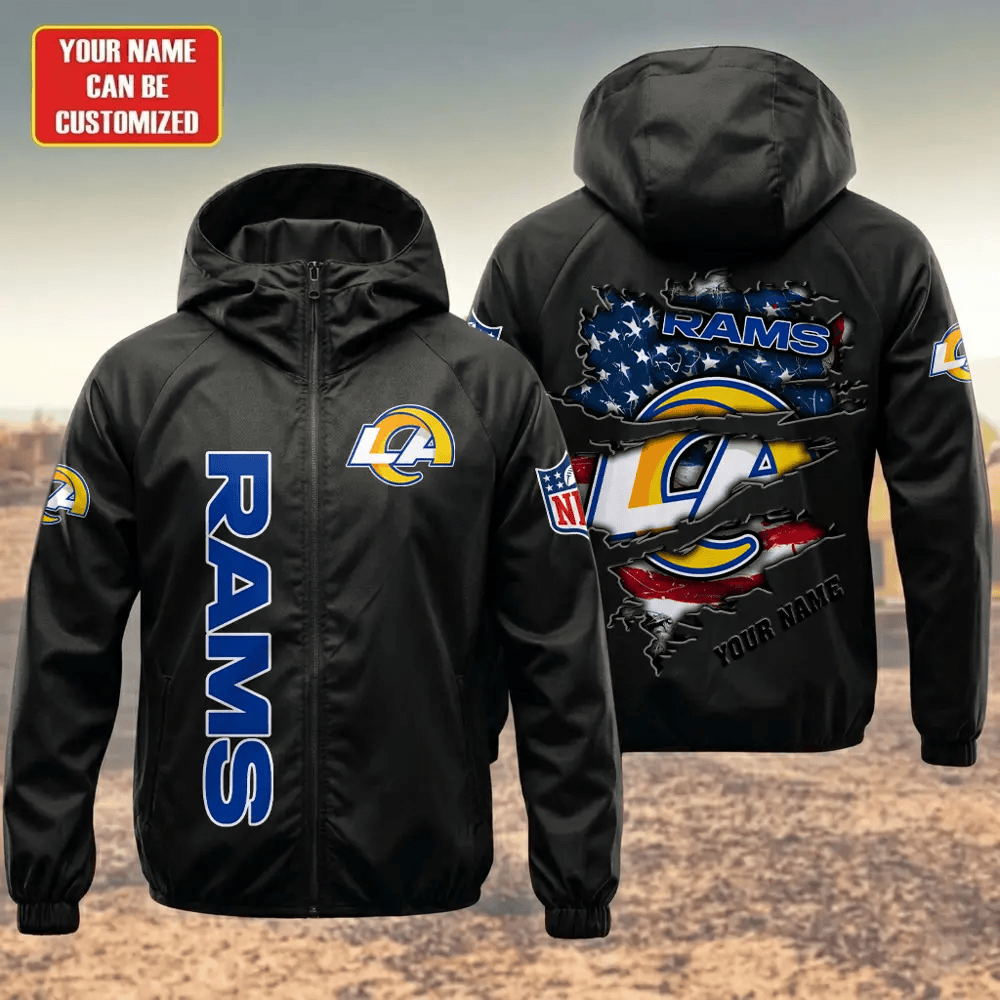 Los Angeles Rams Hooded Full Zip Windbreaker Jacket Pg89ak
