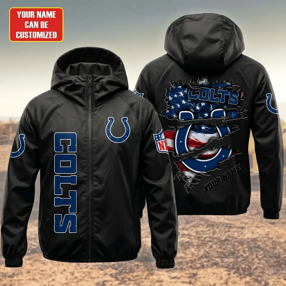 Indianapolis Colts Hooded Full Zip Windbreaker Jacket Prke65
