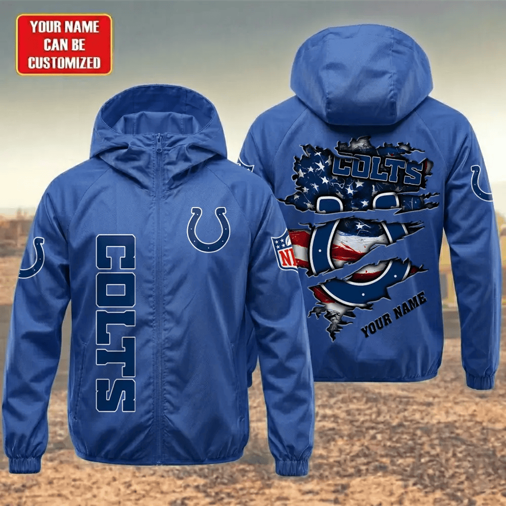 Indianapolis Colts Hooded Full Zip Windbreaker Jacket Prke65