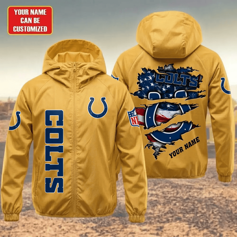 Indianapolis Colts Hooded Full Zip Windbreaker Jacket Prke65