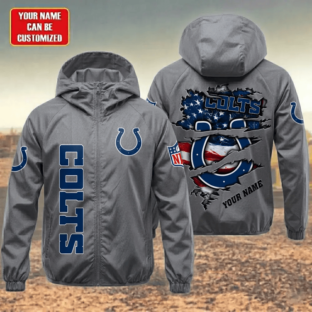 Indianapolis Colts Hooded Full Zip Windbreaker Jacket Prke65