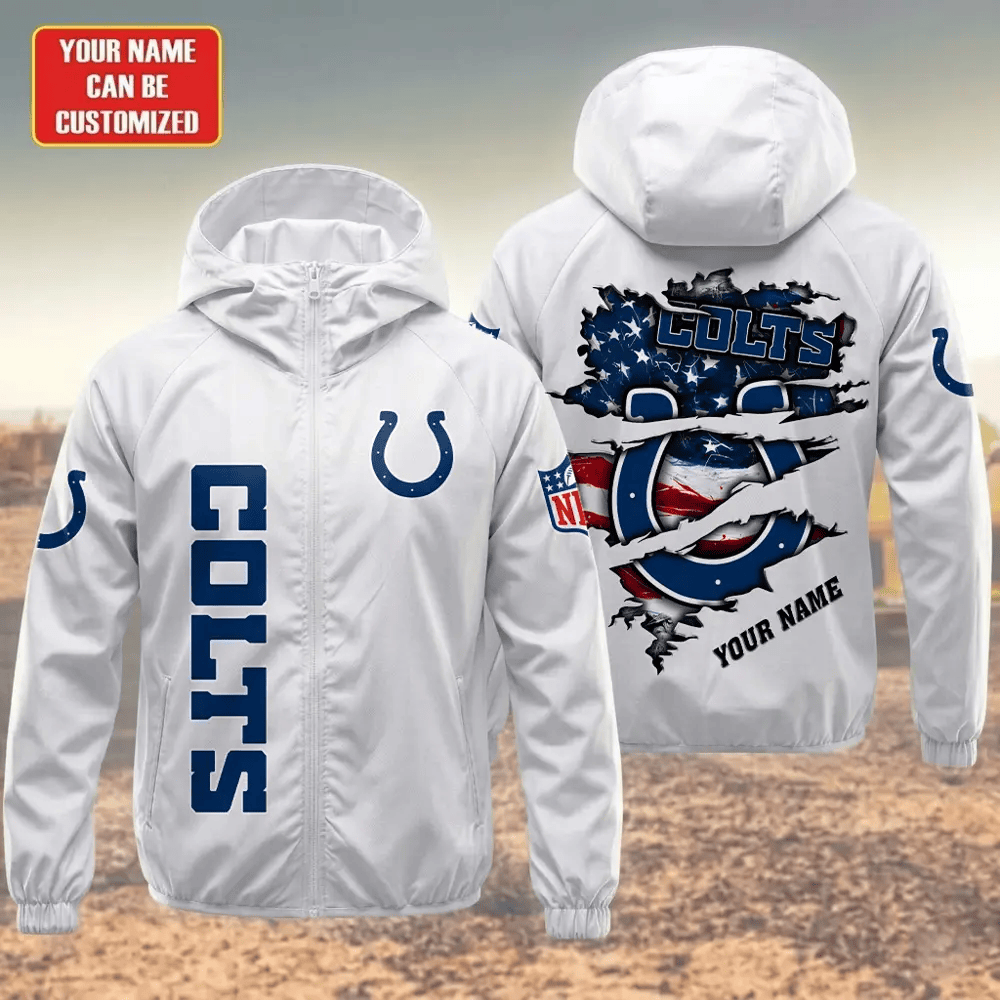 Indianapolis Colts Hooded Full Zip Windbreaker Jacket Prke65
