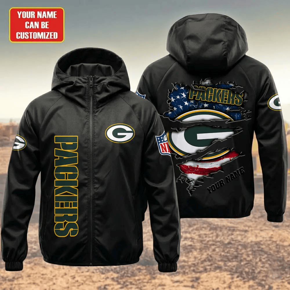 Green Bay Packers Hooded Full Zip Windbreaker Jacket Pshalt