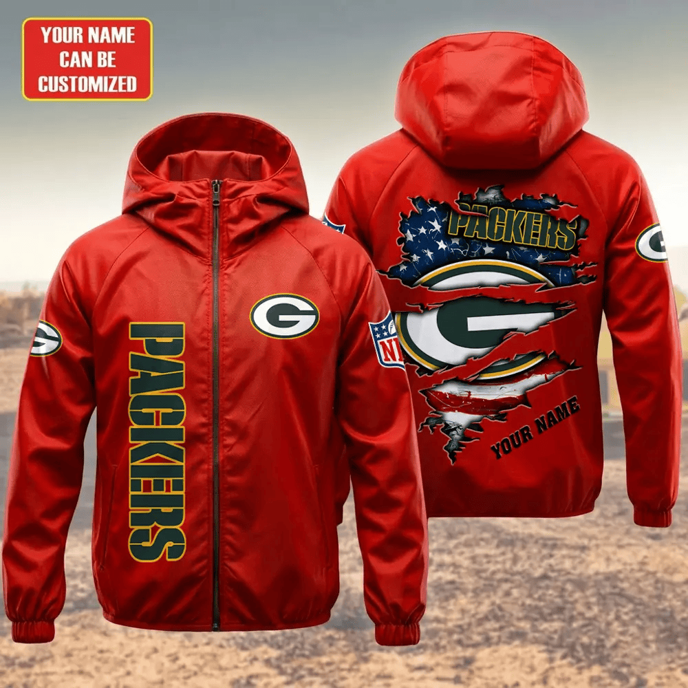 Green Bay Packers Hooded Full Zip Windbreaker Jacket Pshalt