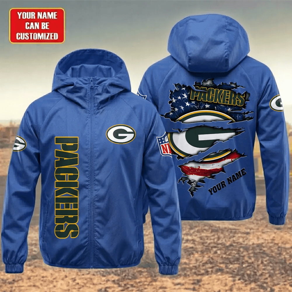 Green Bay Packers Hooded Full Zip Windbreaker Jacket Pshalt
