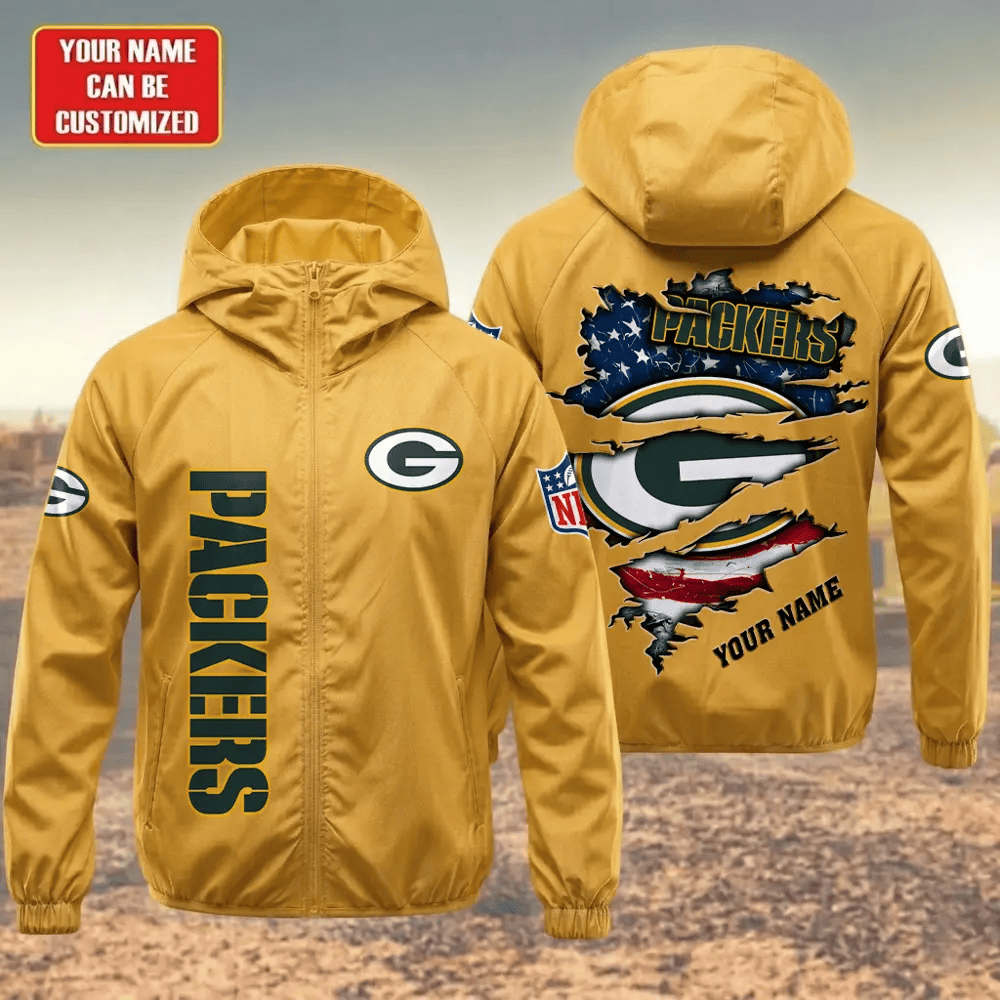 Green Bay Packers Hooded Full Zip Windbreaker Jacket Pshalt