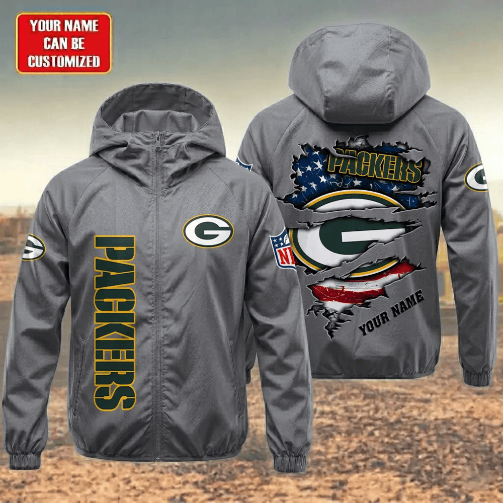 Green Bay Packers Hooded Full Zip Windbreaker Jacket Pshalt
