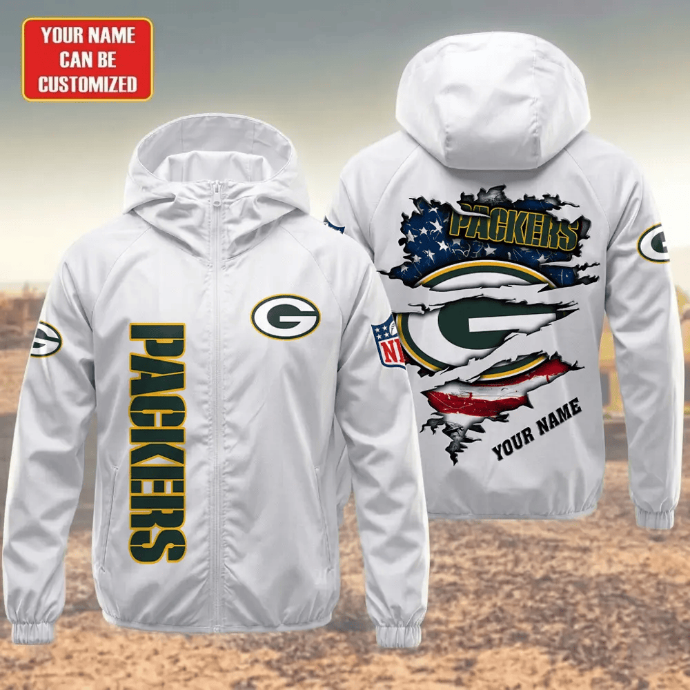 Green Bay Packers Hooded Full Zip Windbreaker Jacket Pshalt