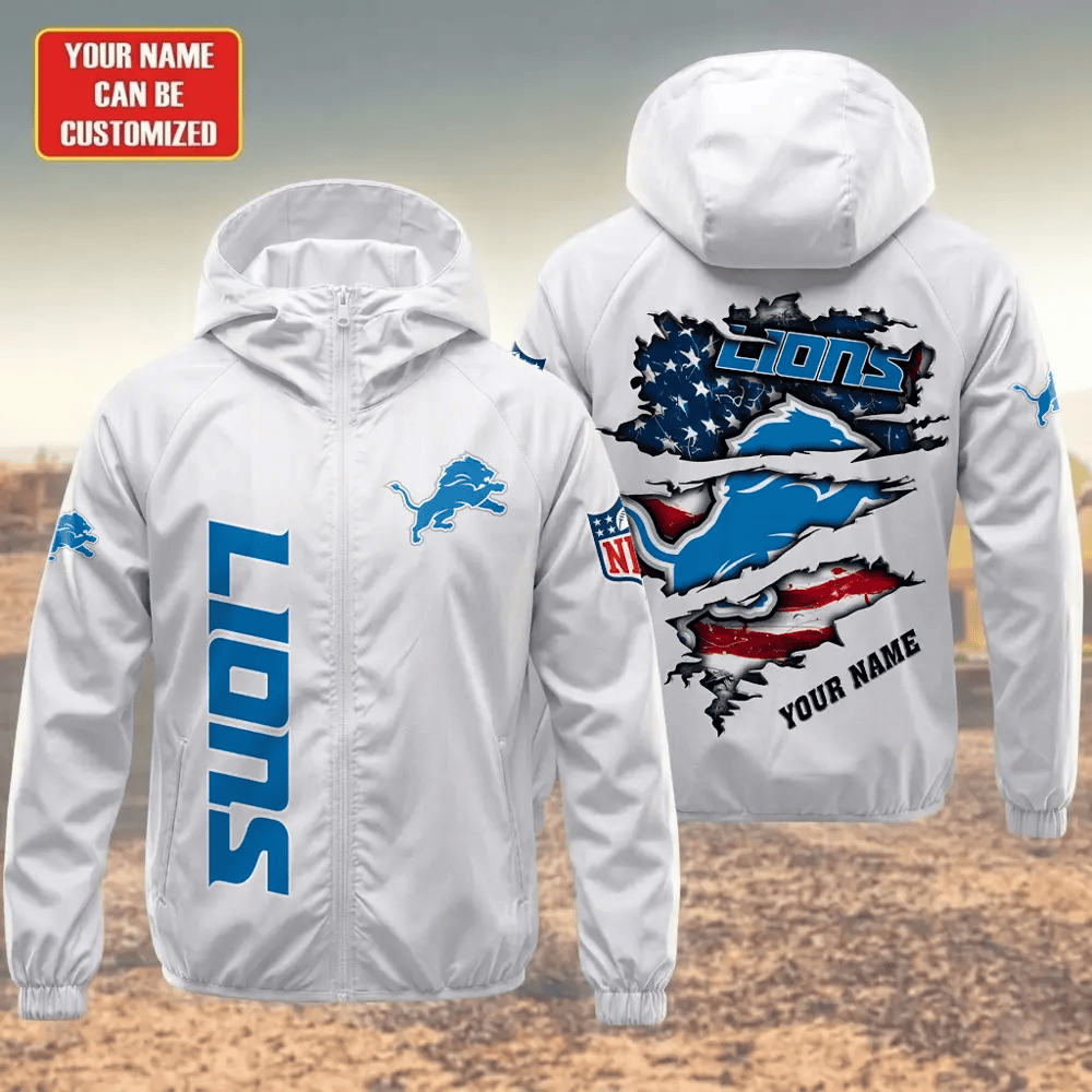 Detroit Lions Hooded Full Zip Windbreaker Jacket Pr566b