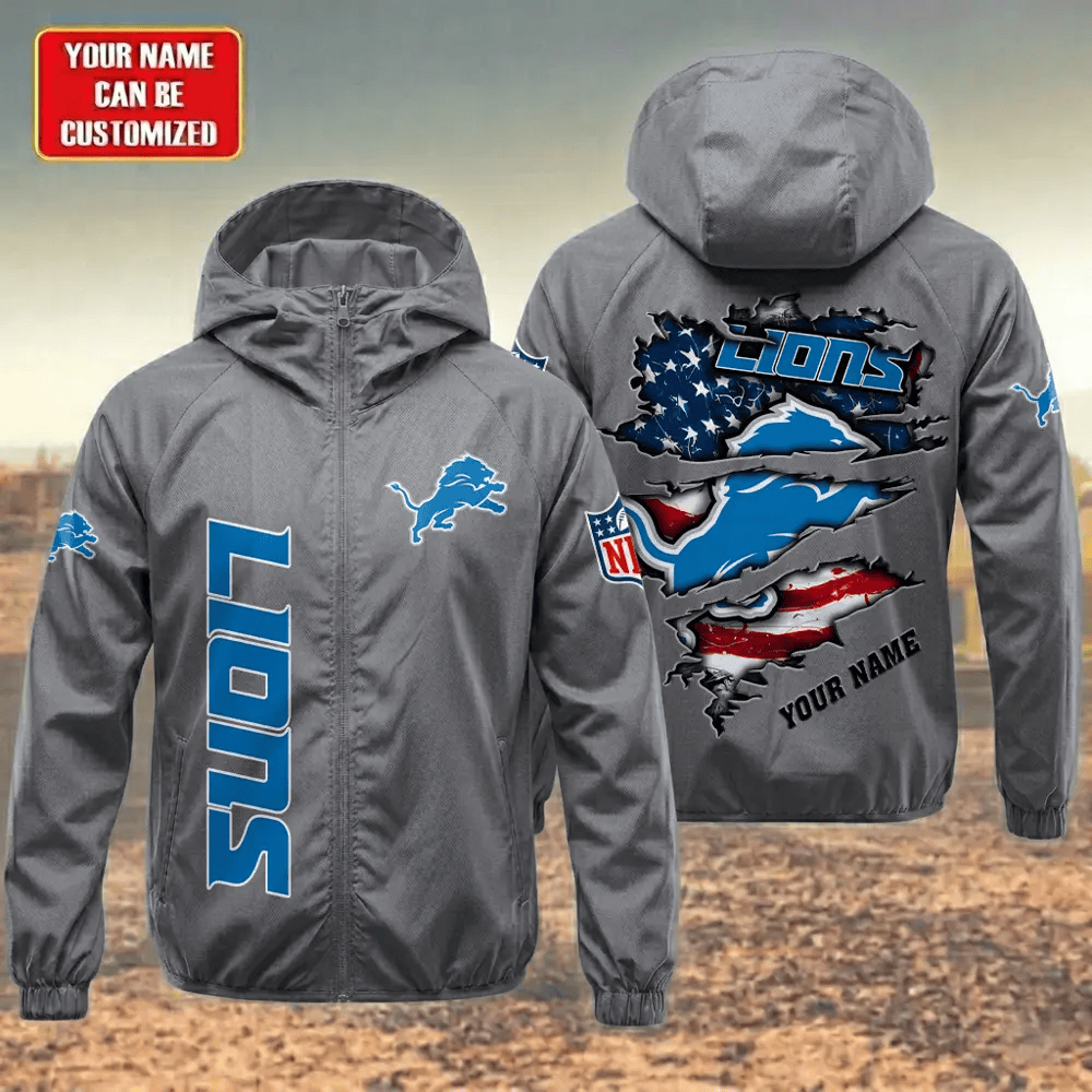Detroit Lions Hooded Full Zip Windbreaker Jacket Pr566b